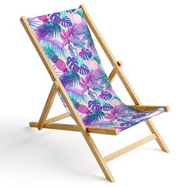 Ferocity Replacement Fabric Cover 131 x 44 cm Interchangeable Deck Chair Fabric Cover 100% Polyester for Wooden Deck Chair Folding Deck Chair Summer Paradise Palm Trees Magenta Turquoise [119]