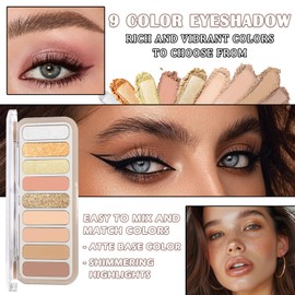 LJYBoBin 9 Colors Eyeshadow Palette,Matte Blendable Eyeshadow Makeup Palettes with Brush Make Up Gift Kit,Long Wearing Waterproof Highly Pigmented Brown Nude Smoky Brown Eye Shadow Palettes B