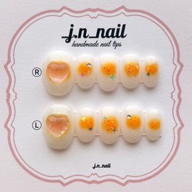 Tangerine cheek handmade nail tips|Tangerines, Jeju Island|- Mini Short Oval / 귤치크 수제네일팁|감귤, 제주도| - 미니숏오발