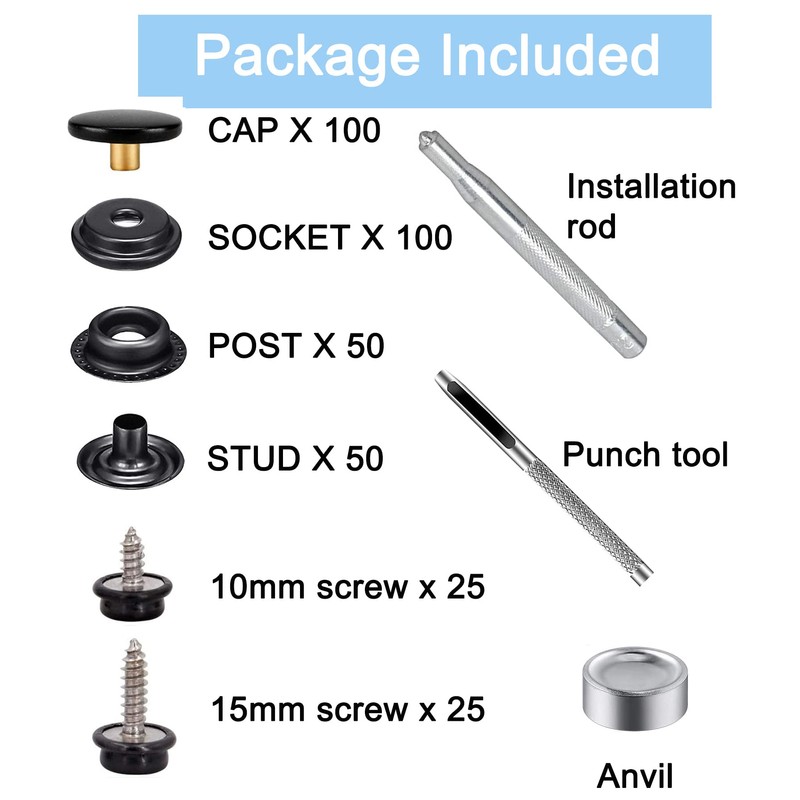 350PCS Canvas Snap Kit, BetterJonny Stainless Steel Screws Snaps Marine
