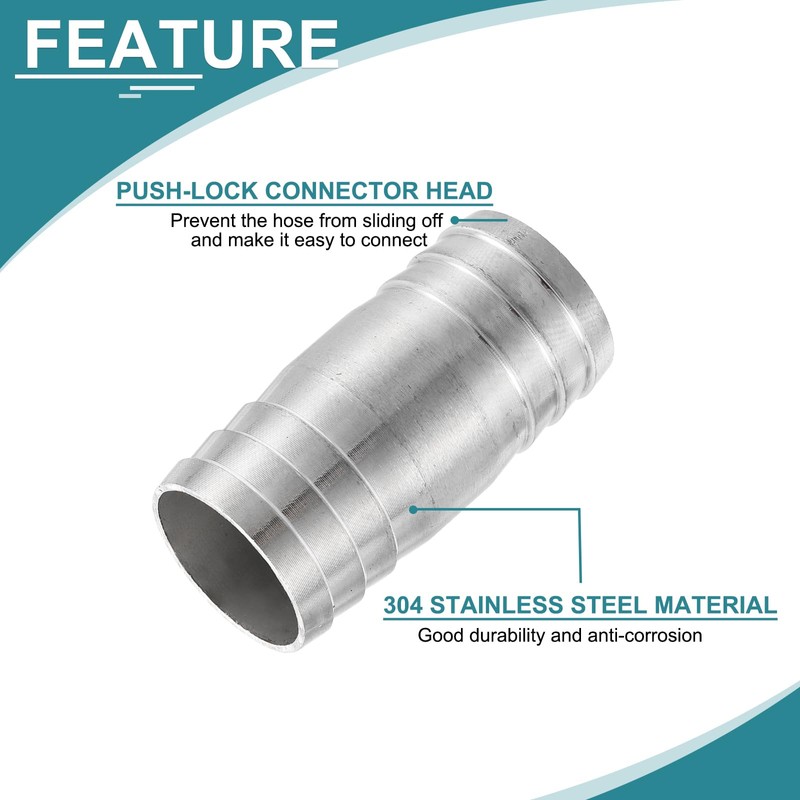 sourcing map 2Pcs 32x65mm Hose Barb Equal Pipe Fitting, 304