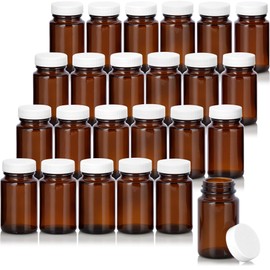 JUVITUS 2.5 oz Amber Glass Wide Mouth Packer Bottle with White Lid (24 Pack)