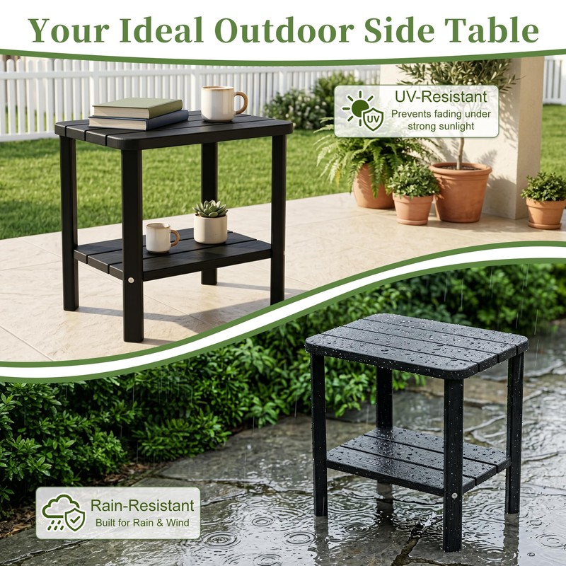 Outdoor Side Table, Weather Resistant 2-Tier Small Outdoor Table