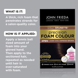 John Frieda Precision Foam Colour, Dark Cool Espresso Brown, Full-Coverage Hair Color Kit, Anti-Fade Gray Coverage, Deep Color Saturation Hair Dye, 1 Application