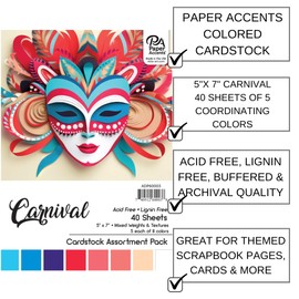 Accent Design Paper Accents Cardstock Variety Pack 5x7" 40 Sheets – Carnival Colored Cardstock, Card Stock, Construction Paper for Scrapbooking, DIY, and Art Projects