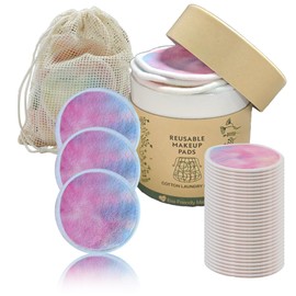 30 Pack Reusable Makeup Remover Pads with Laundry Bag and Round Box, Eco-Friendly and Suitable for All Skin Types, Washable Bamboo Reusable Cotton Rounds for Face Colourful