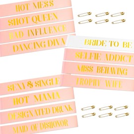 KICOSY 12 Pcs Bachelorette Party Sashes Set - 1 White Bride to Be & 11 Rose Gold Bridesmaid Sashes, Fitting & Skin Friendly, Ideal for Pre - Wedding Celebrations