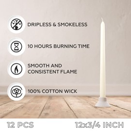 Sonedly 10 inch Taper Candle 12 Pack - Home Interior Long Burning Dripless and Smokeless Candles Unscented - Tapered Candles for Home - 8-Hour Burning Ivory Candles