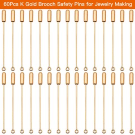 60pcs Brooch Pin Stick for Jewelry Making,Metal Stick Pin Brooch Safety Pins Needle Eye Pins with Stopper Ends for DIY Costume,Suit Tie Hat pin,Jewelry Making Accessories(K Gold)