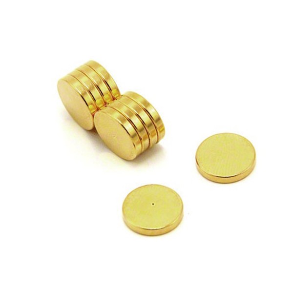 Gold Plated Magnet with Dimple On North Face - 12mm dia x 2mm thick - Pack of 10
