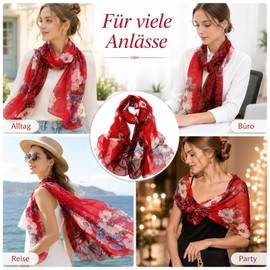 FAIRYGATE Tuch Damen Seidenschal Chiffon Schal Seidentuch Georgette Blumenmuster Leicht Halstuch Frauen Langschal Elegante Floral Stola für Sommer Frühling Ganzjährig 38011