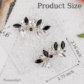 Framendino, 2 Pack Small Black White Rhinestone Crystal Silver Hair Comb Pins for Women Wedding Party