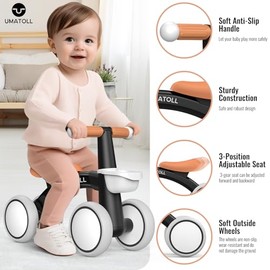 Umatoll Bicicleta de Equilibrio para Bebés de 1 año Niños y Niñas, Bicicleta Sin Pedales con Asiento Ajustable, Regalo de Primer Cumpleaños, Juguete para Bebé 12-24 Meses, Cesta Extraíble, Negro