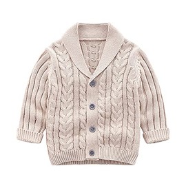 Infant Baby Boys Girls Cardigan Crochet Sweater V-Neck Toddler Cable Knit Pullover Sweatshirt Jacket Outwear Khaki