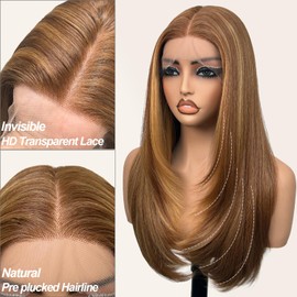 Glueless Synthetic Lace Front Wig 26 Inches Pre Plucked 13x5x1 Straight HD Lace Wigs for Black Women (27/30 Honey Blonde, 26 Inch)