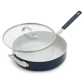 GreenPan x Bobby Flay 4.5QT Nonstick Saute Pan with Glass Lid, PFAS-Free Diamond Ceramic, Induction Suitable, Stay-Cool Silicone Handle, Easy Clean Dishwasher & Oven Safe, Navy Blue