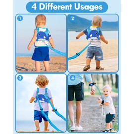 Lehoo Castle Reins for Toddlers Boys, 4 in 1 Toddler Reins for Walking with Anti Lost Wrist Link, Baby Reins Walking Harness, Toddler Leash Harness (Whale Blue)