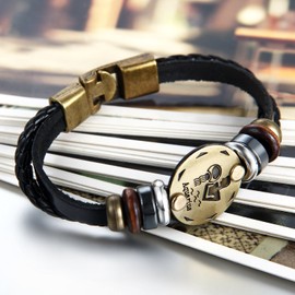 Flongo Leather Bracelet Horoscope Bracelet Women's Bracelet Men's Bangle Leather Bracelet Cuff Cuff Links Black Gold Horoscope Zodiac Zodiac Star Sign Scorpio, Leather, without stone