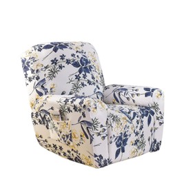 NILUOH Stretch Recliner Cover 4 Pieces Printed Lazy Boy Chair Covers Floral Patterned Recliner Sofa Slipcover Anti-Slip Fitted Furniture Protector with Elastic Bottom, A1