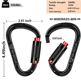 Auto Locking Carabiner Heavy Duty Carabiner 25kN UIAA Certified Climbing Carabiner Climbing Equipment Safety Carabiner for Rappelling, Hammocks, Rescue, Dog Leash, Swing