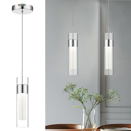 kudos Chrome Pendant Light Fixtures, Modern LED Pendant Lights with Clear Glass and Milk Glass, Pendant Lights for Kitchen Island, KDPL10-CH