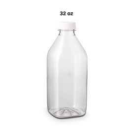 MT Products 1 Quart Empty Clear PET Plastic Juice Bottle for Juicing with Tamper Evident Caps - Case of 96 Plastic Bottles with Caps - Made in USA