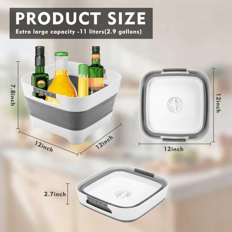 Collapsible Dish Basin 2.4Gal/9L, Foldable Sink with Drain Plug &