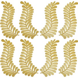 GORGECRAFT 4 Pairs Gold Ivy Leaf Embroidery Patch Leaves Iron On Patches Sew On Leaves Vine Lace Applique Fabric Repair Patch for Clothes Jean Pillow Jacket Pant Vest Appliques Embellishments