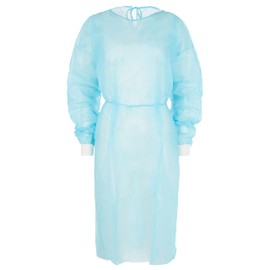 Nobles Universal Size Blue Disposable Isolation Gowns - Latex-Free Gown is Fluid Resistant with Knitted Cuffs - Medical & PPE Gowns - Ideal Safety Protection for Women & Men (Case of 50)