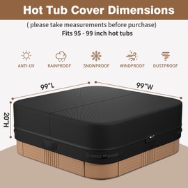 Square Hot Tub Cover, 800D Heavy Duty Oxford Fabric Spa Protector, 90 x 90 Inch Swim Spa, for Outdoor Jacuzzi Tub Waterproof UV Weatherproof Protection Cap - Black