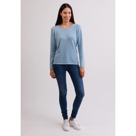 CASH-MERE.CH 100% Cashmere Women's Crew Neck Sweater | Jumper (Blue/Light Blue, XXL)