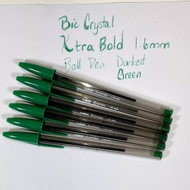 BIC 6 Dark GREEN Bic Cristal Ballpoint Pens 1.6mm Xtra Bold Smooth Discontinued