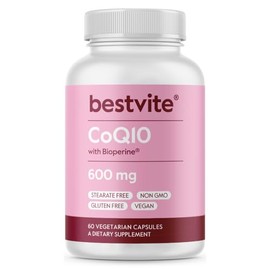 Coenzyme CoQ10 600mg with Bioperine (60 Vegetarian Capsules) Naturally Fermented by Bestvite