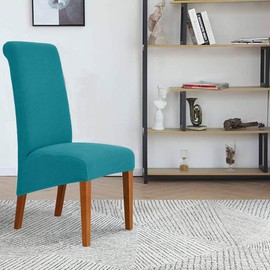 Deisy Dee Stretch XL/Oversized Soft Spandex Extra Large Dining Room Chair Covers for Kitchen Dining，Removable Washable Chair Protectors Slipcovers (Peacock Green, 2)