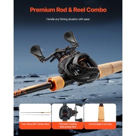 IM7 Carbon Fiber Baitcasting Rod Reel Combo 7+1 BB System Bass Fishing Pole 7.0:1 Gear Ratio for Effective Rod FishingDefault: Default