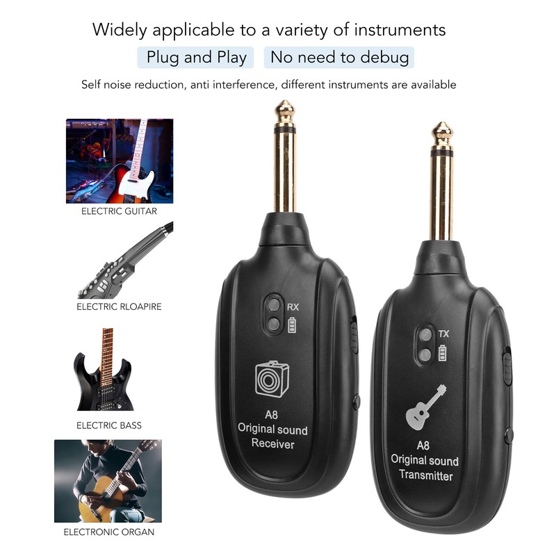 Wireless Guitar System 20Hz to 20KHz UHF Rechargeable Guitar Transmitter