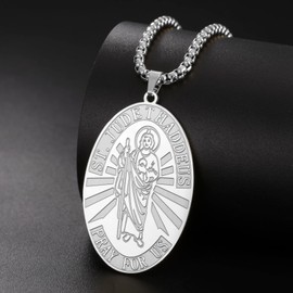 kkjoy Saint Jude Thaddeus PRAY FOR US Necklace Stainless Steel Oval Religious Medal Pendant Protection Amulet Catholic Jewelry for Men Women