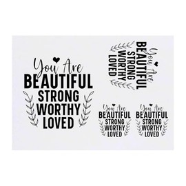 4 x 'You Are Beautiful Strong Worthy Loved Text' Temporary Tattoos - Water Resistant, Skin-Safe, Non-Toxic Transfers, Mixed Sizes (TO00081558)
