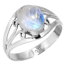 Jeweloporium 925 Sterling Silver Ring for Women Size Z White Genuine Rainbow Moonstone Stone Vintage Silver Ring Solitaire Jewelry