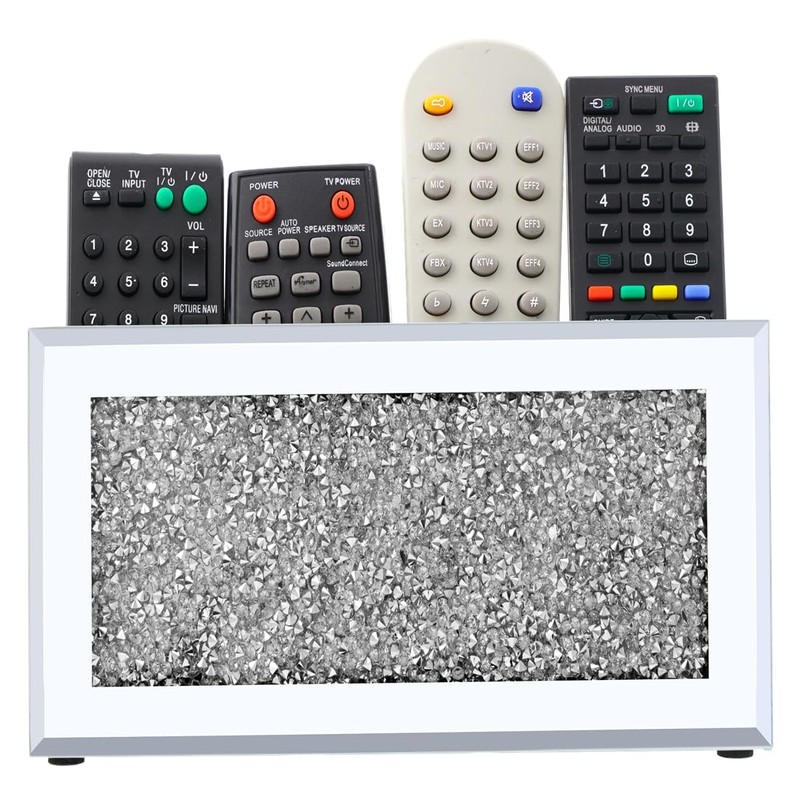 Pibeyer Mirrored Remote Control Holder Wall Mount, Silver Crush Diamond