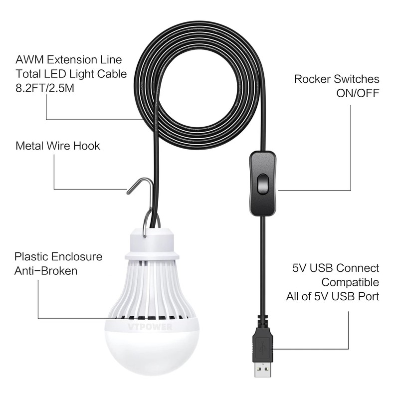 VTpower 2 Pack USB LED Camping Light 5W, Portable LED
