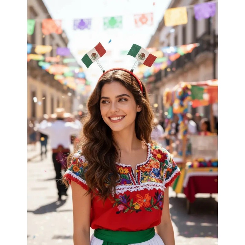 Diadema Mexico Bandera Resorte 2 Pzs Mundial Futbol