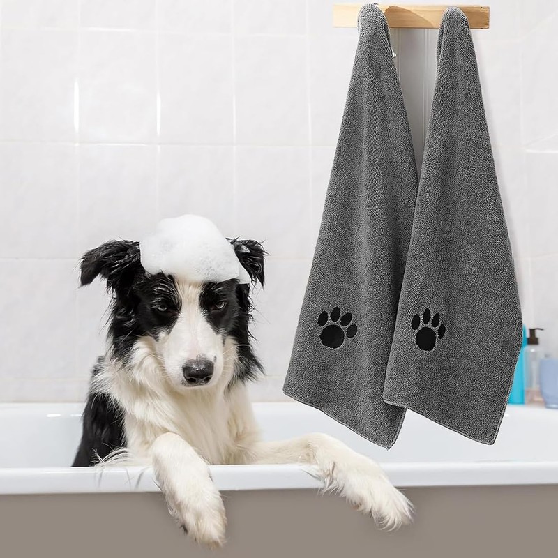Set of 2 Pet Bath Towels, Black and Coffee, Microfibre,