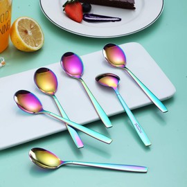 Berglander Rainbow Teaspoon, Stainless Steel Tea Spoon Dessert Spoon with Titanium Colorful Plating 6.5 Inches Pack of 6