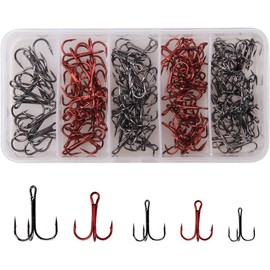 JSHANMEI 130pcs Fishing Treble Hooks Kit High Carbon Steel Strong Sharp Round Bend Fish Hooks for Lures Baits Mixed Size