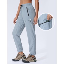 Seamaid Women's Hiking Pants Quick Dry Lightweight Travel Pants with Zipper Pockets Water Resistant for Outdoor Camping Light Grey L