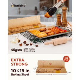 katbite 135Pcs 45 gsm Pop-Up Parchment Paper Sheets, Heavy Duty & Non-stick,10x15 In Pre-cut Unbleached Parchment Paper for Baking, Pop-Up Paper Dispenser for Cooking Wrapping Space-saving
