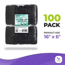 AMZ Disposable Boot and Shoe Covers. Pack of 100 Black Non-Sterile Polypropylene Boot Covers with Secure Elastic Fit, One Size Fits Most. Durable 35 GSM Non Woven Material. Non Slip, Indoor/Outdoor.