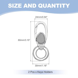 MECCANIXITY Car Key Chain, Detachable Keychain Stainless Steel Buckle Keys Holder with 2 Keyrings (Silver, Pack of 2)