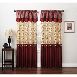 Fancy Collection Embroidery Curtain Set 1 Panel Drapes with Backing & Valance (55"x 63", Burgundy)